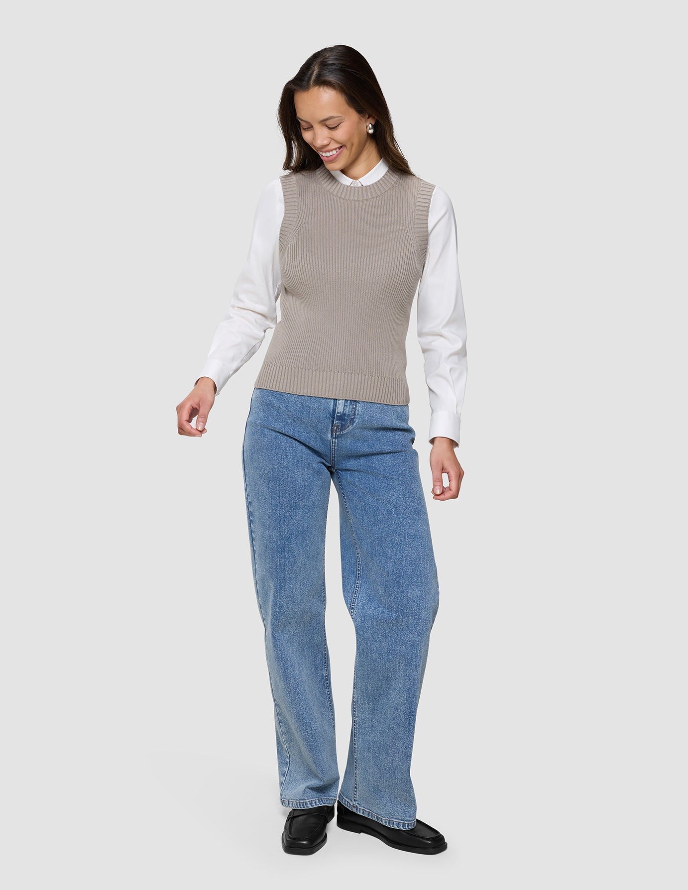 Women's Fine Knit Rib Vest Dark Sand